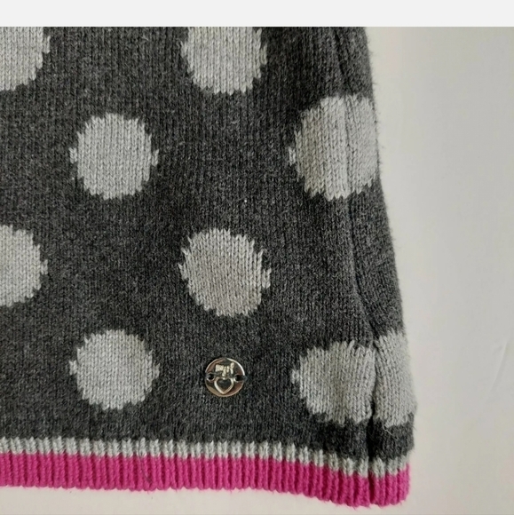 Mayoral Chic Short Sleeve Gray Pink Polka Dot Sweater Dress Size 4 Pullover EUC - Picture 5 of 11